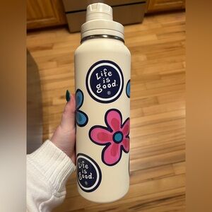 Life Is Good Beige and Pink Floral Water Bottle